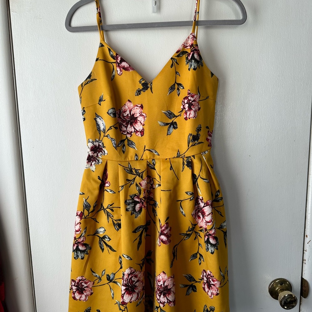 Floral Yellow Spaghetti Strap Dress